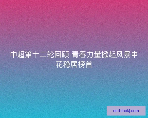 中超第十二轮回顾 青春力量掀起风暴申花稳居榜首